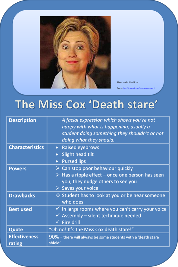 Behaviour top trumps #1 The 'Miss Cox death stare'